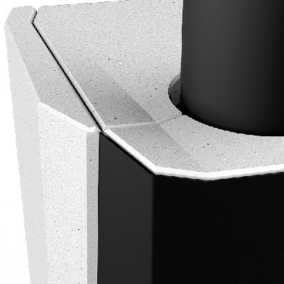Complex craftsmanship brings out the sophisticated finesse of the corners and edges of the cast stone elements.