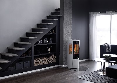 Contura 556 bianco - Porta in vetro, ripiano in vetro