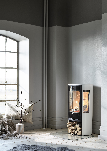 Contura 856 blanc - Porte vitrée, plateau en alu laqué