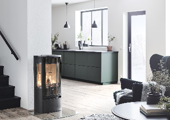 Contura 856 noir - Porte vitrée, plateau en alu laqué