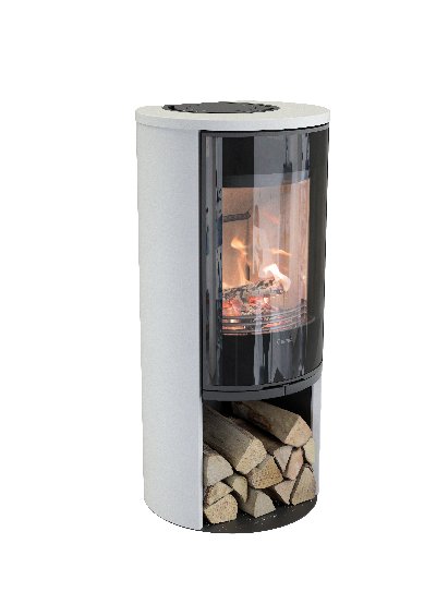Contura 510 bianco - Anta in vetro, Mensola in ghisa