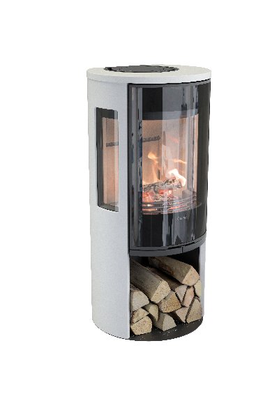 Contura 556 bianco - Anta in vetro, ripiano in ghisa