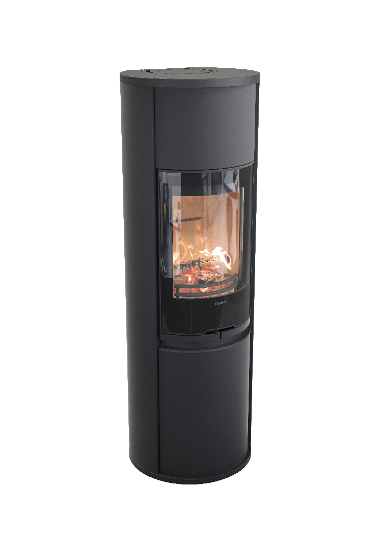 Contura 690 noir - Porte en verre, plateau supérieur en aluminium laqué