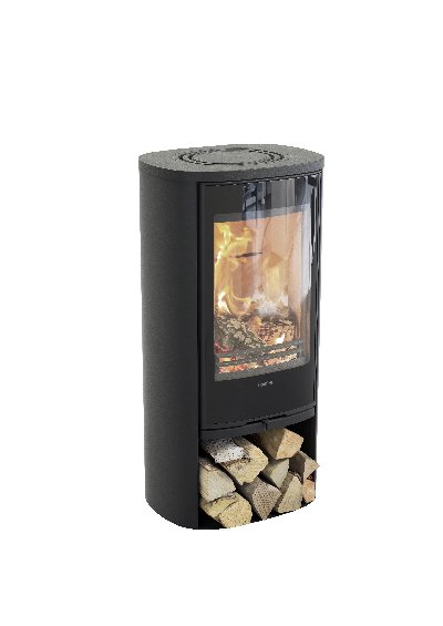 Contura 810 nero - Anta in vetro, piastra superiore in alluminio laccato